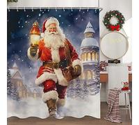 Christmas Santa Claus Shower Curtain, Winter Xmas Santa Fabric Shower Curtain for Bathroom, Xmas Snow Snowflake Holiday Shower Curtain with 12PCS Hooks, 70X85IN