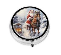 Christmas Santa Claus Snow Print Pill Box 3 Compartments Round Pill Organizer Metal Waterproof Portable Pill Case for Pocket or Purse Vitamin/Fish Oil/Pills/Supplements