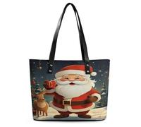 Christmas Santa Claus Tote Bag Large Soft Leather Purse with Zipper Lightweight Ladies Shoulder Handbag