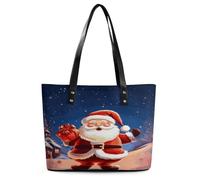 Christmas Santa Claus Tote Bag Large Soft Leather Purse with Zipper Lightweight Ladies Shoulder Handbag