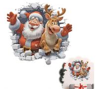 Christmas Santa Claus Wall Stickers, Large 3D Santa Claus Christmas Wall Stickers, Xmas Sticker Decoration SantaClaus Breaking Walls - Festive Decal Holiday Walls Art Decoration (Red I 1pcs)
