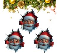 Christmas Santa Claus Wall Stickers, Large 3D Santa Claus Christmas Wall Stickers, Xmas Sticker Decoration SantaClaus Breaking Walls - Festive Decal Holiday Walls Art Decoration (Red A 3pcs)