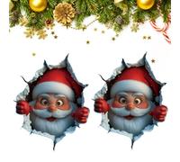 Christmas Santa Claus Wall Stickers, Large 3D Santa Claus Christmas Wall Stickers, Xmas Sticker Decoration SantaClaus Breaking Walls - Festive Decal Holiday Walls Art Decoration (Red A 2pcs)