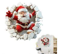 Christmas Santa Claus Wall Stickers, Large 3D Santa Claus Christmas Wall Stickers, Xmas Sticker Decoration SantaClaus Breaking Walls - Festive Decal Holiday Walls Art Decoration (Red B 1pcs)