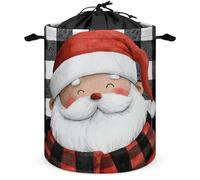 Christmas Santa Claus Wearing Red Hat Scarf Laundry Basket Laundry Hamper Round Collapsible Drawstring Clothes Hamper for Bedroom Bathroom
