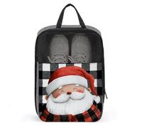 Christmas Santa Claus Wearing Red Hat Scarf Shoe Bag for Travel Daily Use Anti-dust Storage Carrier Golf Shoe Pouch