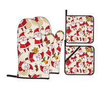 Christmas Santa Claus Xmas，Pot Holders and Oven Mitts 4pcs Set, High Heat Resistant Hot Pads Kitchen Oven Glove