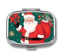 Christmas Santa Clauss Pill Box 2 Compartment - Small Metal Medicine Organizer Portable Pill Case for Purse Pocket Travel Vitamin Organizer for Men Women, BPA-Free