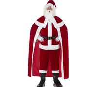 Deluxe Crimson Plush Santa Suit Father Christmas Xmas Fancy Dress Cape Costume