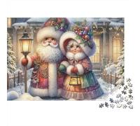 Christmas Santa Couple 1000 Piece Jigsaw Puzzle Mr And Mrs Claus with Lantern for Adults Educational Game Home Decoration Challenge High Difficulty Male And Female Birthday 52x38cm