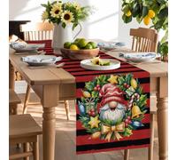 Christmas Santa Dwarf Wreath Table Runner 120 Inches Long, Classic Red Black Stripes Washable Table Runners Heat-Insulation Kitchen Dining Table Decorations for Home Party Decor 13x120in