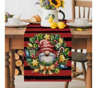 Christmas Santa Dwarf Wreath Table Runner 72 Inches Long, Classic Red Black Stripes Washable Table Runners Heat-Insulation Kitchen Dining Table Decorations for Home Party Decor 13x72in