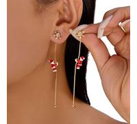 Christmas Santa Earrings for Women,Santa Claus Snowflake Threader Tassel Earrings,Cute 3D Red Green Christmas Tree Sock Crystal Rhinestone Dangle Drop Earring for Xmas Party Holiday Jewelry