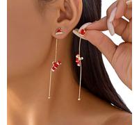 Christmas Santa Earrings for Women,Santa Claus Snowflake Threader Tassel Earrings,Cute 3D Red Green Christmas Tree Sock Chic Crystal Rhinestone Dangle Drop Earring for Xmas Party Holiday Jewelry