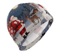 Christmas Santa Elk Night Swimmers Cap for Unisex Adults Short Hair Waterproof Swimming caps for Women Hair Protection and Drag Reduction