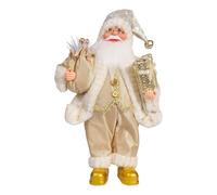 Christmas Santa Figurines, 12" Standing Claus Figurine with Bag & Lantern, Xmas Desktop Decor for New Year Holiday (Gold)