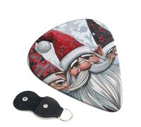 Christmas Santa Gnome Printed Guitar Picks, 6 Pack with Leather Keychain Pick Holder - 0.46mm, 0.71mm, 0.96mm Assorted Thickness for Acoustic Ukulele, Electric Guitar, Acoustic Guitar, Bass