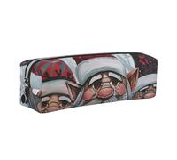Christmas Santa Gnome Printed Leather Pencil Case Cute Stationery Organizer Simple Makeup Bag Pen Pouch, Silver Zipper