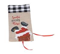 Christmas Santa Grid Wine Cloth Bags, Reusable Xmas Wine Bottle Cover Bag Sleeve, for Christmas New Year Wedding Holiday Parties Engaged Decorations Gifts (Black and White Checkered)