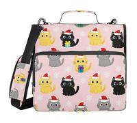 Christmas Santa Hat Cat 1.5 Inch 3 Ringing School Zipper Binder with Handle and Removable Shoulder Strap Multi-Pocket Portfolios Portfolio Organizer for Middle Student