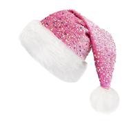 Christmas Santa Hat - Sequin Santa Hat with Plush Brim,Costume Accessories for Celebration Stage Performance Winter Festival Masquerade Carnival New Year Photo Booth Prop