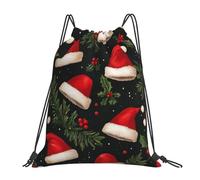 Christmas Santa Hats Holly Gym Bag Portable Drawstring Backpack Versatile Drawstring Bag For Outdoor Yoga Running 36X42Cm