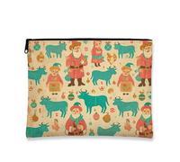 Christmas Santa Makeup Bag, Vintage Fanciful Cosmetic Travel Pouch for Women, Portable Canvas Zipper Organizer, Holiday Skincare Toiletry Bag, Teal, 7x9 Inch, Santa