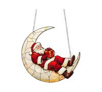 Christmas Santa On The Moon Christmas Decorations For Windows Christmas Cute Xmas Hanging Indoor Window Winter Stained Glass Window Hanging For Christmas Day (15cm)