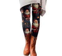 Christmas Santa Printed Thick Leggings for Women UK Soft Stretchy Skinny Trousers Slim Fit Fitness Yoga Pants Sweatpants Winter Thermal Bottoms Boot Pants Xmas Party Trousers Outdoor Workout