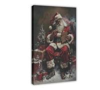 Christmas Santa Reading Letters Canvas Poster Bedroom Decor Landscape Office Room Decor Gift 16x24inch(40x60cm)