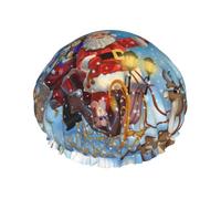 Christmas Santa Reindeer,Shower Cap Nightcap Double Layer Waterproof Elastic Bath Cap Reusable Hair Cap