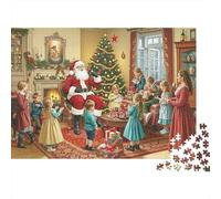 Christmas Santa Scene 1000 Piece Santa Visit Art Sturdy Cardboard Jigsaw Puzzle for Puzzle Enthusiasts Birthday Party Staycation Entertainment Casual Gamers Value for Money 70x50cm/1000pcs