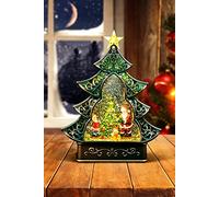 Christmas Santa Scene Globe Tree with Swirling Water Glittering Music and Lights for Christmas Home Decorations Gifts