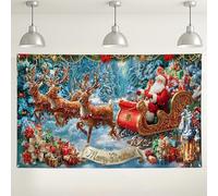 Christmas Santa Sleigh Backdrop, Festive Winter Wonderland Decoration, Colorful Holiday Scene for Photography, Merry Xmas Party Supplies 71x43 Inch