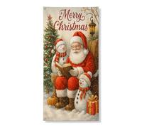 Christmas Santa Snow Man Door Cover Banner Decorative, Vintage Holiday Scene Indoor Outdoor Festive Backdrop Supplies 36x72 Inch