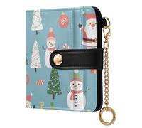Christmas Santa Snowman Blue Print Small Women Wallet RFID Blocking Bifold PU Leather Compact Card Holder with Coin Pocket Zipper Purse for Girls Ladies Women