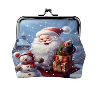 Christmas Santa Snowman - Print Women's Compact Coin Purse with Lock Waterproof for Travel Gifts