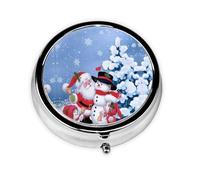 Christmas Santa Snowman This Small, Round, Three-Compartment Travel Pill Box is Perfect for Storing Daily medications, Vitamins, and on-The-go.
