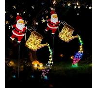 Christmas Santa Solar Kettle Lights | 2PCS Santa Solar Christmas Light Outdoor | Waterproof Santas Claus Watering Can Cascading Twinkle Lights | LED Santas C-hristmas Path Light Stakes Garden Decor