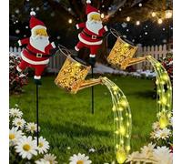 Christmas Santa Solar Kettle Lights | 2PCS Santa Solar Christmas Light Outdoor | Waterproof Santas Claus Watering Can Cascading Twinkle Lights | LED Santas C-hristmas Path Light Stakes Garden Decor