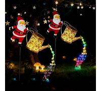 Christmas Santa Solar Kettle Lights, 2PCS Waterproof Santa Solar Garden Light Outdoor, Cute Santas Solars Watering Can LED Cascading Lights, Novelty Santas Solars Christmas Decorations Night Light