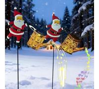 Christmas Santa Solar Kettle Lights, 2PCS Waterproof Santa Solar Garden Light Outdoor, Cute Santas Solars Watering Can LED Cascading Lights, Novelty Santas Solars Christmas Decorations Night Light