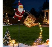 Christmas Santa Solar Kettle Lights | 32.6in Santa Solar Christmas Light Outdoor | Waterproof Santas Claus Watering Can Cascading Twinkle Lights | LED Santas C-hristmas Path Light Stakes Garden Decor
