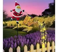 Christmas Santa Solar Kettle Lights Garden Lawn Decorative Light, Watering Can with Lights, Solar Light, Waterfall Outdoor Waterproof, Waterproof Hanging Solars Lantern for Christmas Decor (C)