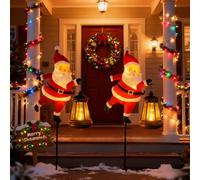 Christmas Santa Solar Kettle Lights, Garden Lawn Decorative Lights, Creative Christmas Outdoor Solar-Powered Ground-Mounted Patio Decorative Light for Lawn Courtyard, Walkway (Style-B, White LED)