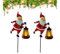 Christmas Santa Solar Kettle Lights Garden Lawn Decorative Lights, Vintage Metal Solar Santa Claus Watering Can with LED Light,Unique Xmas Gifts,Waterproof Outdoor Lantern Decoration (Warm-2pcs)