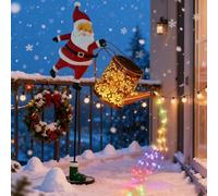 Christmas Santa Solar Kettle Lights Garden Lawn Decorative Lights,Waterproof Santa Claus Watering Can Design,Hanging Metal Solar Santa Claus Watering Can with Led Light,for Garden Patio Yard (1SET)