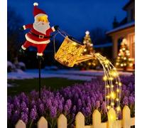 Christmas Santa Solar Kettle Lights Outdoor - Solar Pathway Lights with LED, Waterproof Metal Decor for Garden, Lawn, Magical Holiday Decoration (Warm Color)