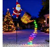 Christmas Santa Solar Kettle Lights Outdoor - Solar Pathway Lights with LED, Waterproof Metal Decor for Garden, Lawn, Magical Holiday Decoration (Colorful)