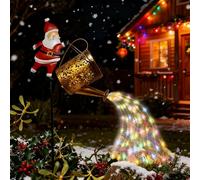 Christmas Santa Solar Kettle Lights, Santas Solar Christmas Lights Outdoor, Waterproof C-hristmas Santa Claus Solars Watering Can with Cascading Light, Vintage Metal Solars Light Watering Can Garden
